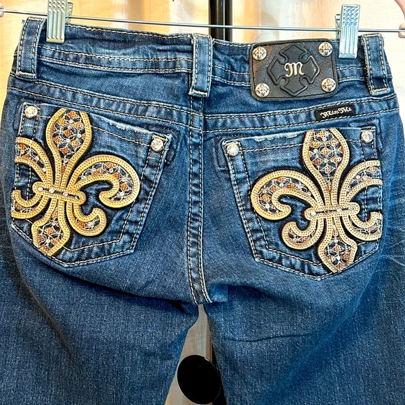 Miss Me Jeans Denim - Miss Me  Size 26 Denim Rhinestone Sequin Leather Boot Cut Blue Jeans (0349)
